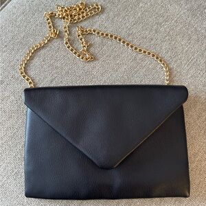 Black Shoulder/ Crossbody Bag with Gold Chain Detail